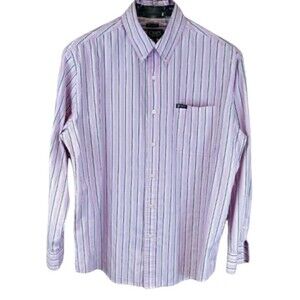 Chaps Pink Stripe Long Sleeve One Pocket Mens Button Front Shirt LG